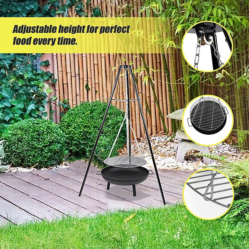 Tripod Garden Fire Pit BBQ - Cast Iron & Steel Round Outdoor Fire Bowl V63-838851