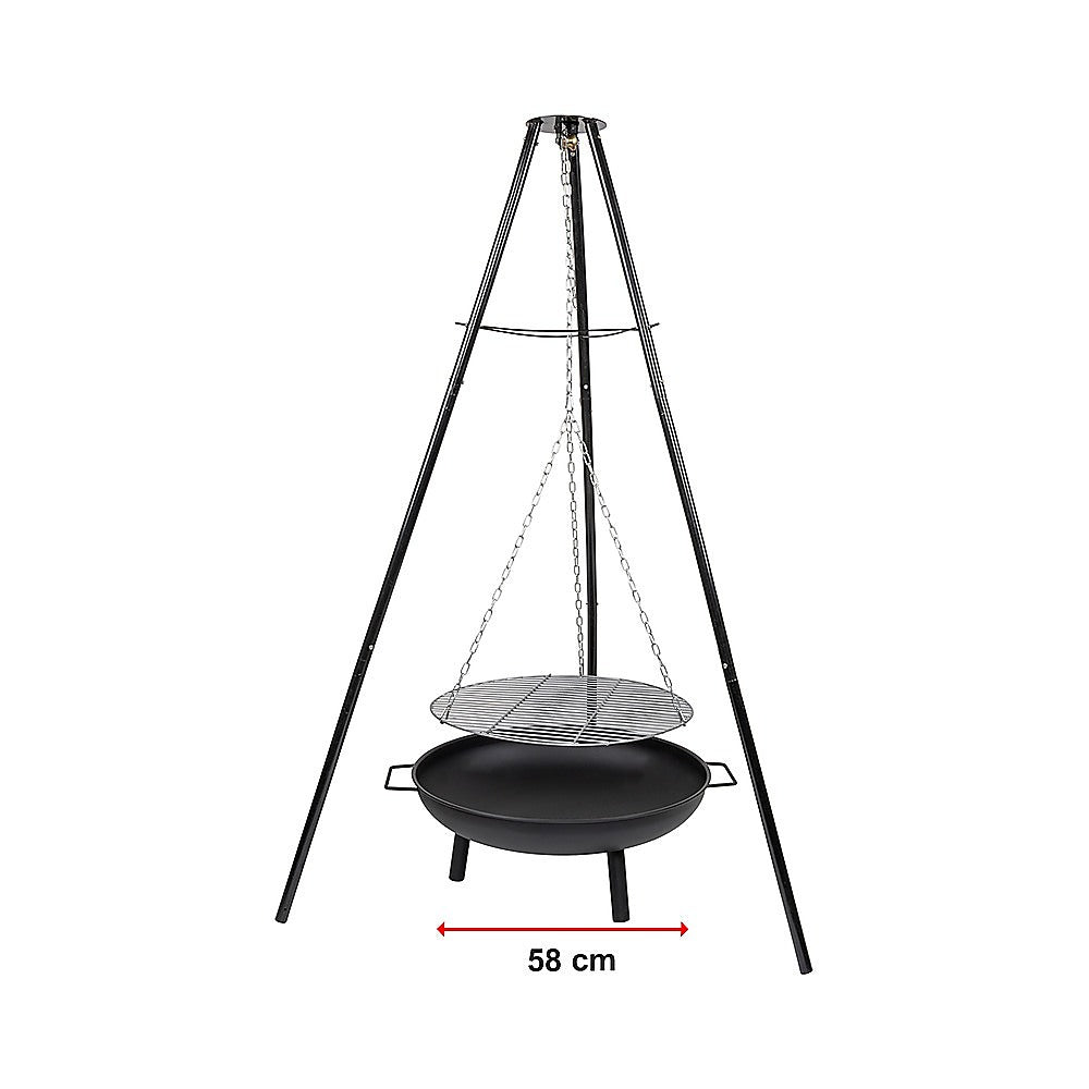 Tripod Garden Fire Pit BBQ - Cast Iron & Steel Round Outdoor Fire Bowl V63-838851
