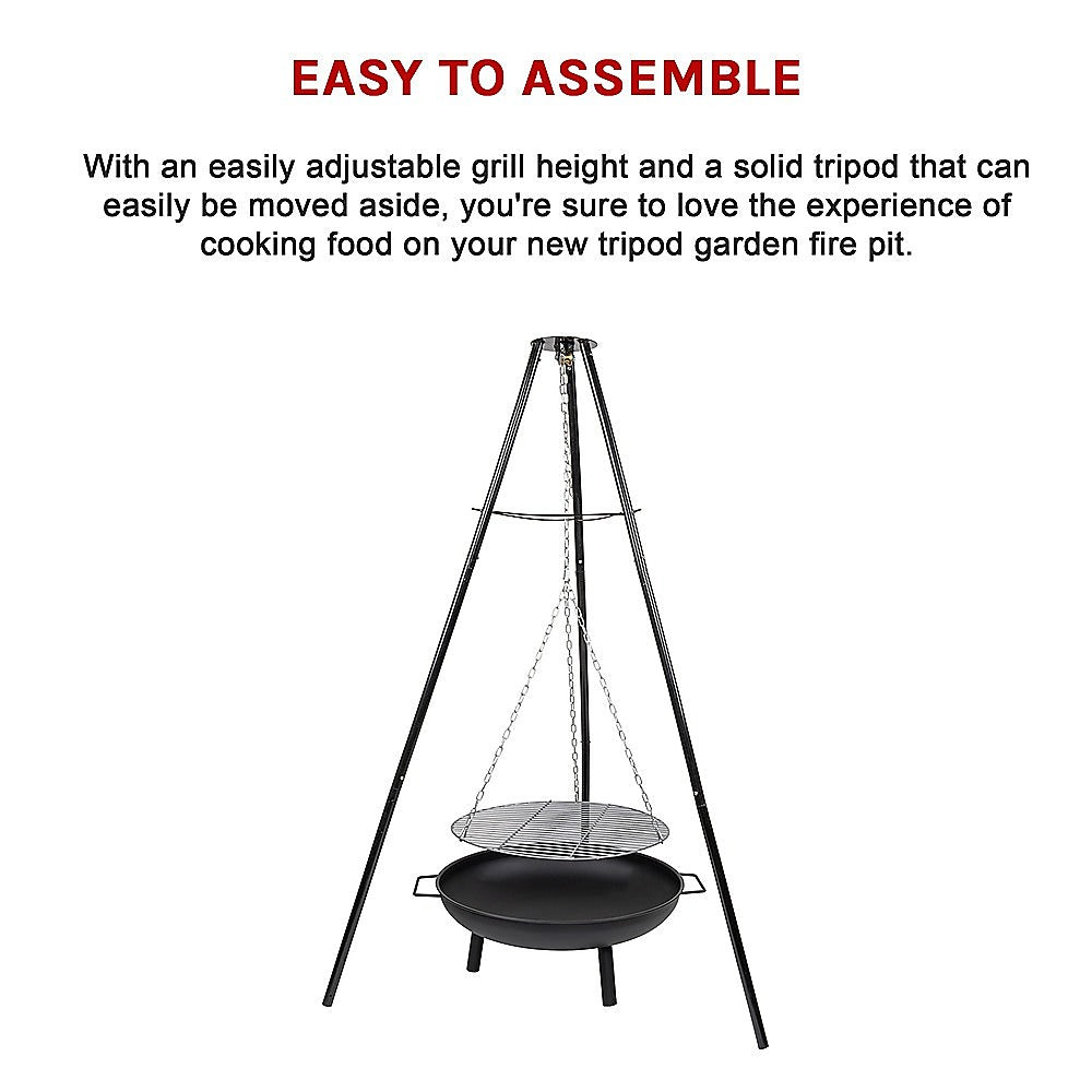 Tripod Garden Fire Pit BBQ - Cast Iron & Steel Round Outdoor Fire Bowl V63-838851