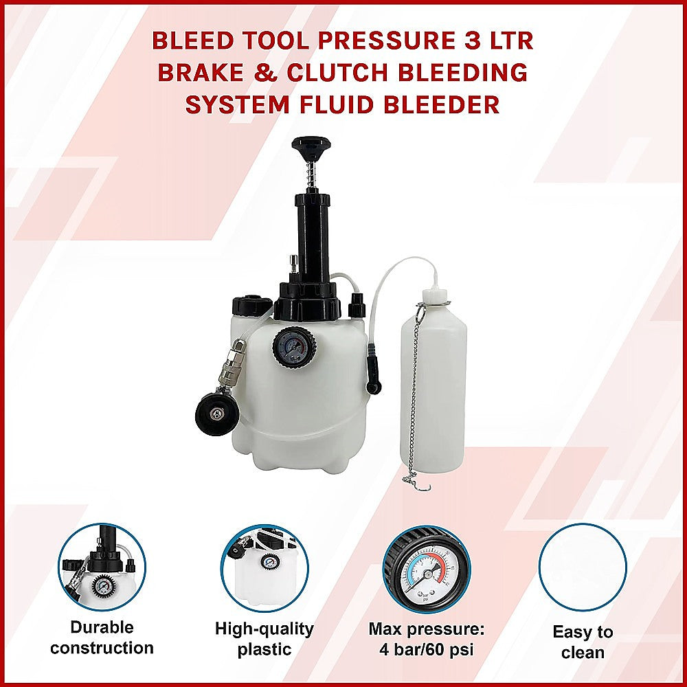 Bleed Tool Pressure 3 ltr Brake & Clutch Bleeding System Fluid Bleeder V63-838861
