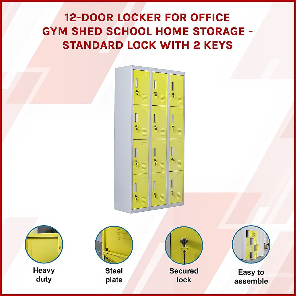 12-Door Locker for Office Gym Shed School Home Storage - Standard Lock with 2 Keys V63-838931