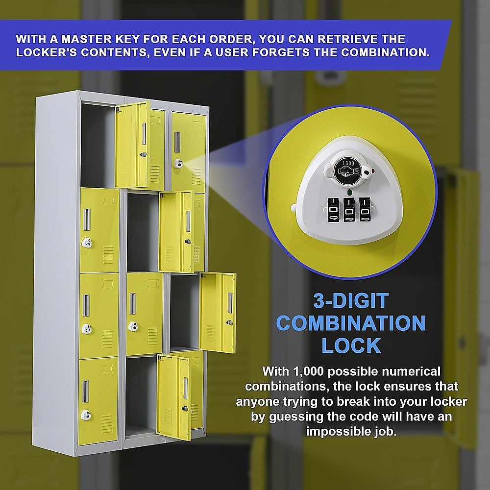 12-Door Locker for Office Gym Shed School Home Storage - 3-Digit Combination Lock V63-838951