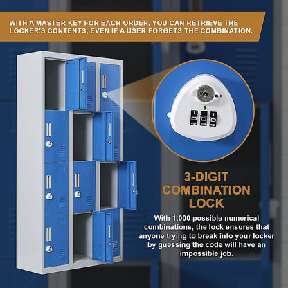 12-Door Locker for Office Gym Shed School Home Storage - 3-Digit Combination Lock V63-838991