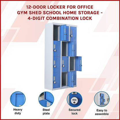 12-Door Locker for Office Gym Shed School Home Storage - 4-Digit Combination Lock V63-839001