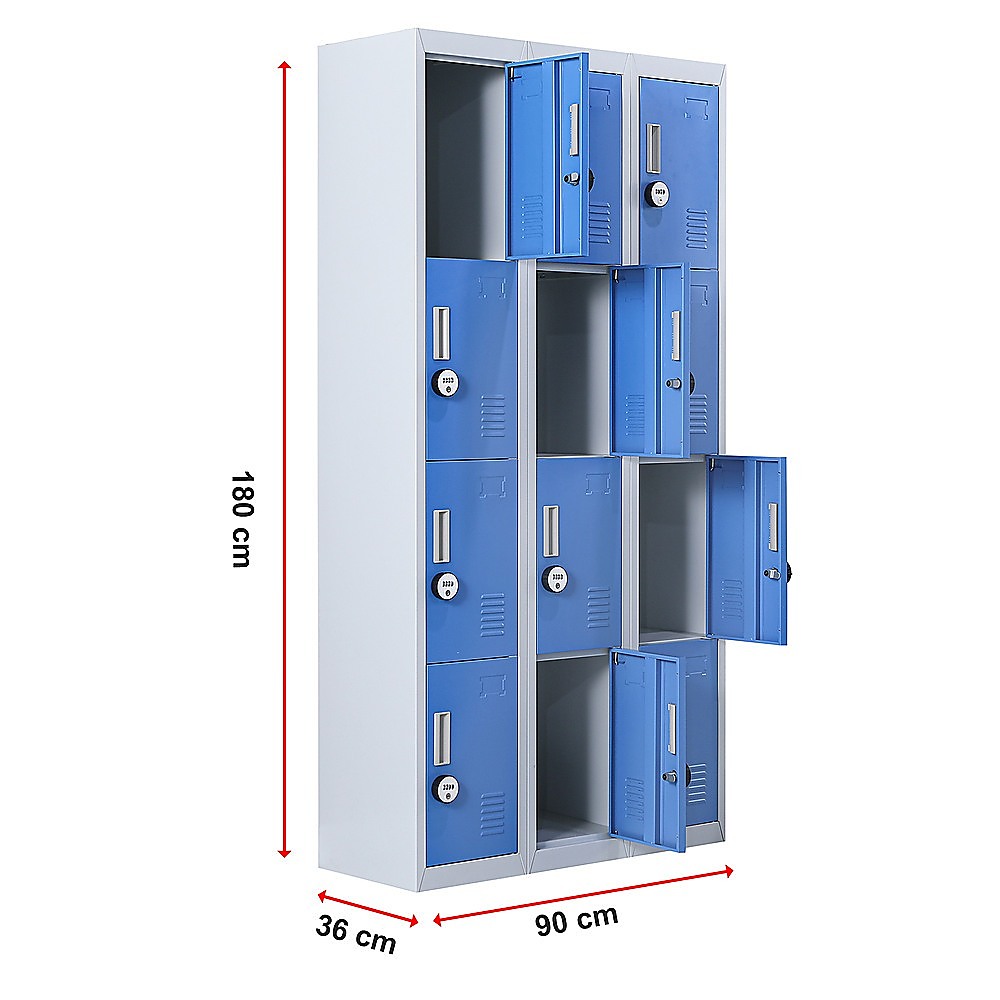 12-Door Locker for Office Gym Shed School Home Storage - 4-Digit Combination Lock V63-839001