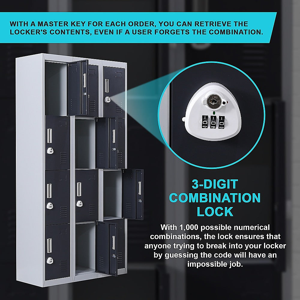 12-Door Locker for Office Gym Shed School Home Storage - 3-Digit Combination Lock V63-839031
