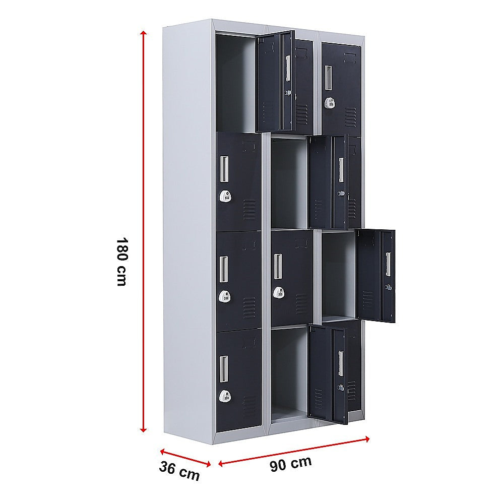 12-Door Locker for Office Gym Shed School Home Storage - 3-Digit Combination Lock V63-839031