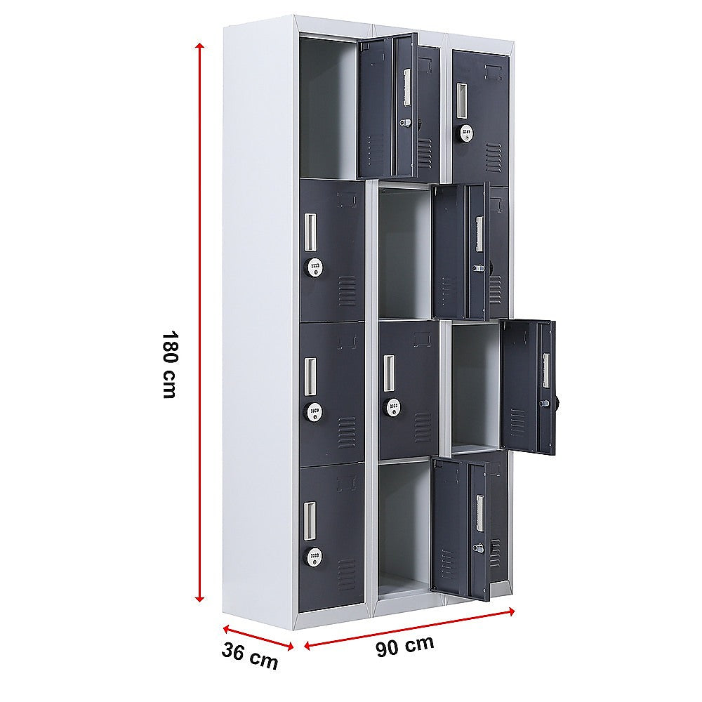 12-Door Locker for Office Gym Shed School Home Storage - 4-Digit Combination Lock V63-839041