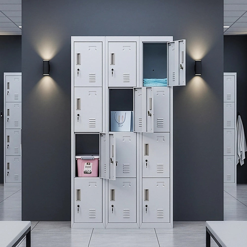 12-Door Locker for Office Gym Shed School Home Storage - Standard Lock with Keys V63-839051