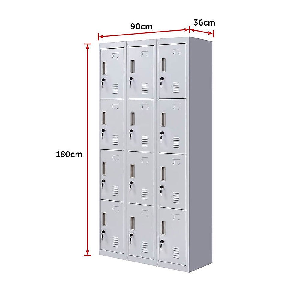 12-Door Locker for Office Gym Shed School Home Storage - Standard Lock with Keys V63-839051