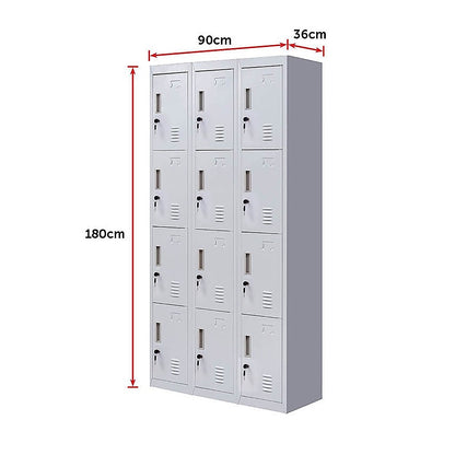 12-Door Locker for Office Gym Shed School Home Storage - Standard Lock with Keys V63-839051