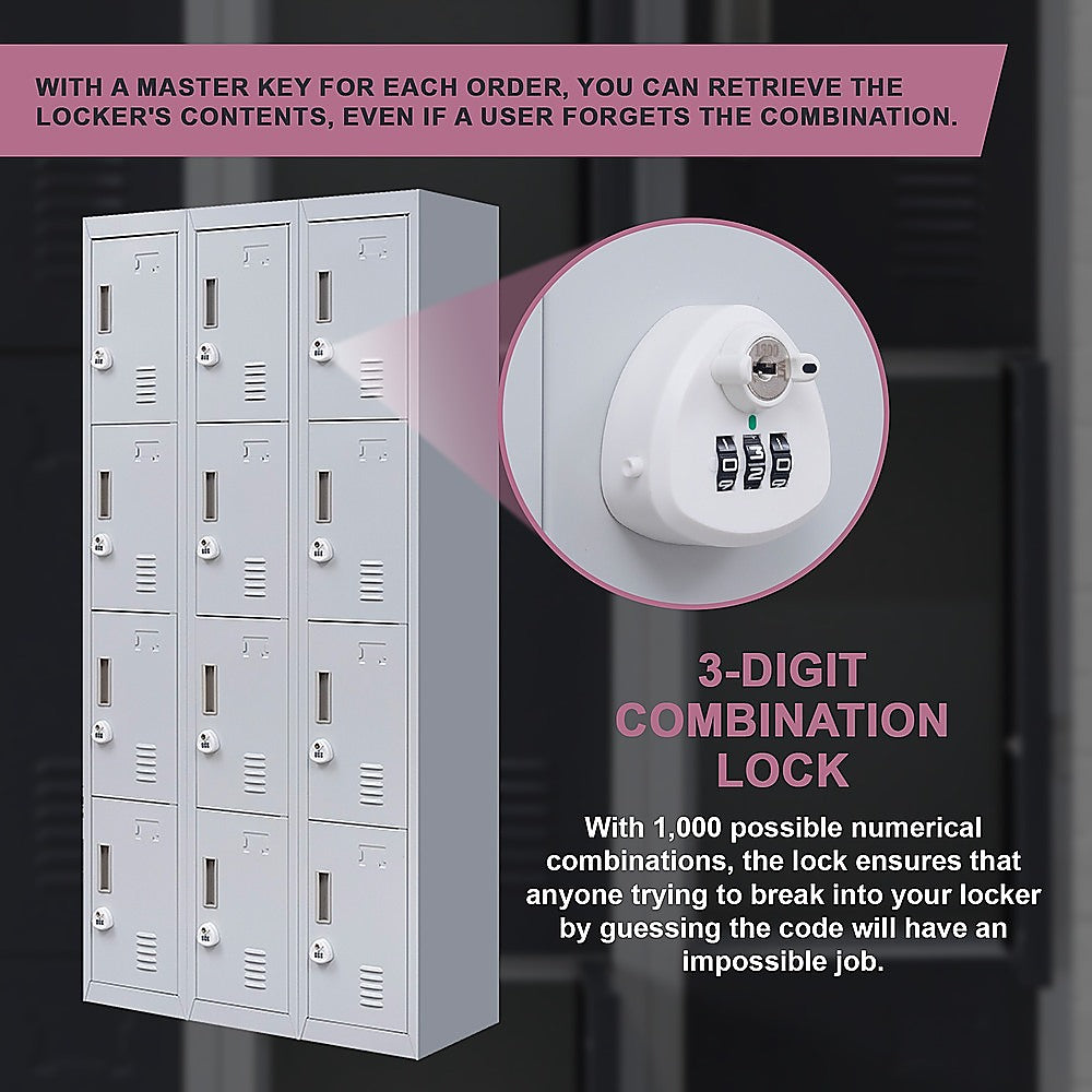 12-Door Locker for Office Gym Shed School Home Storage - 3-Digit Combination Lock V63-839071
