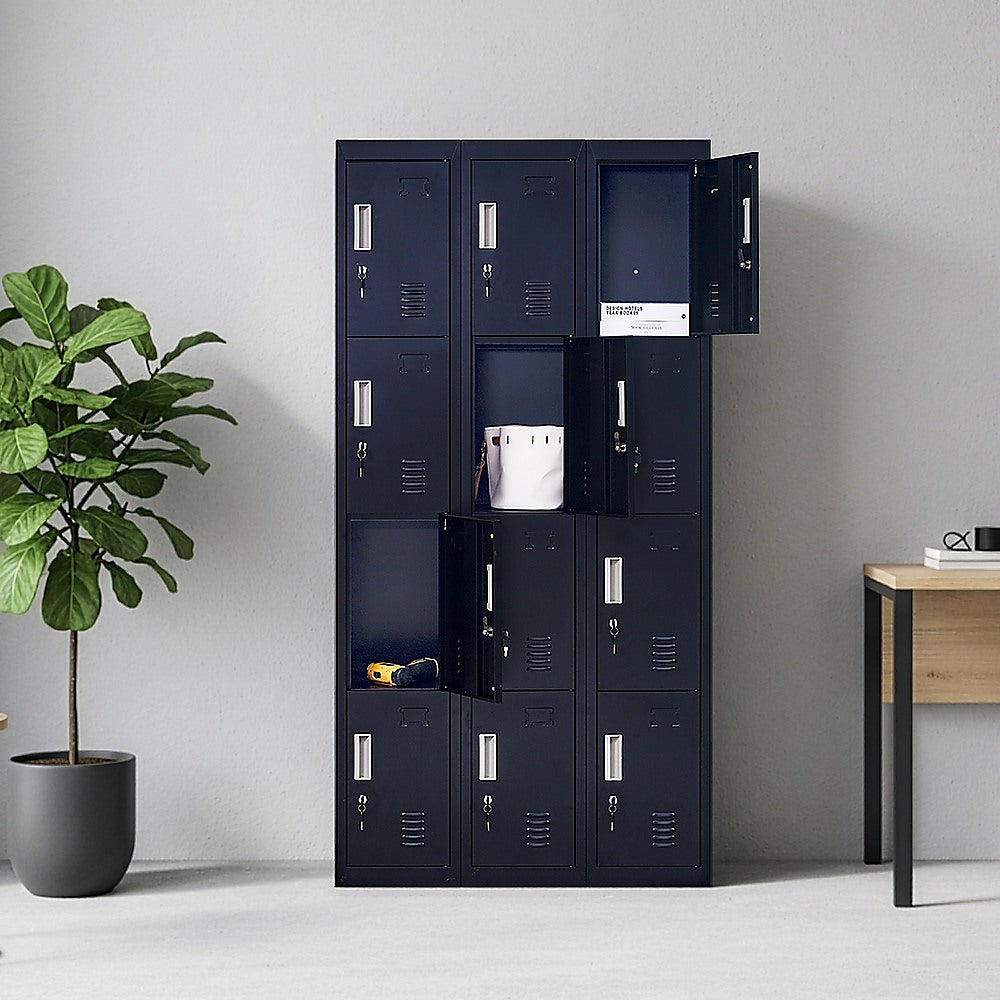 12-Door Locker for Office Gym Shed School Home Storage - Standard Lock with Keys V63-839091