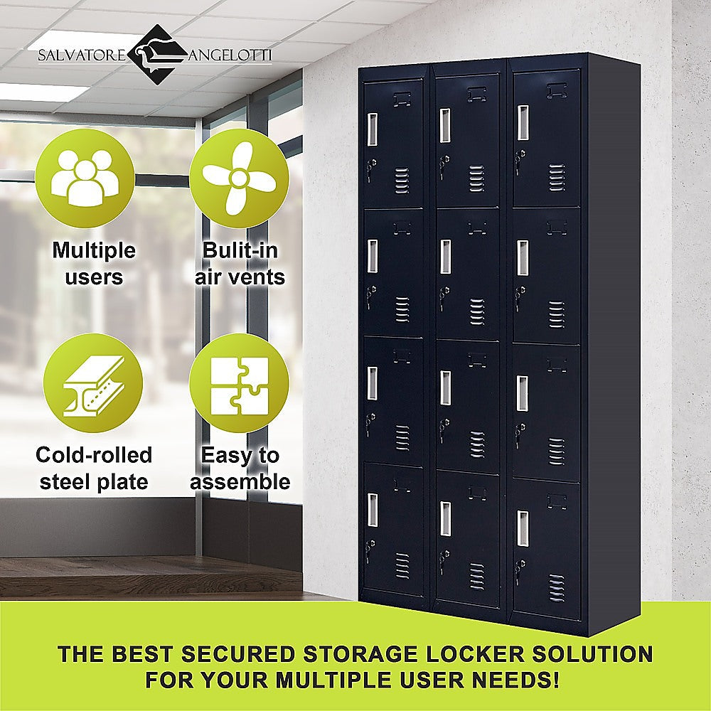 12-Door Locker for Office Gym Shed School Home Storage - Standard Lock with Keys V63-839091