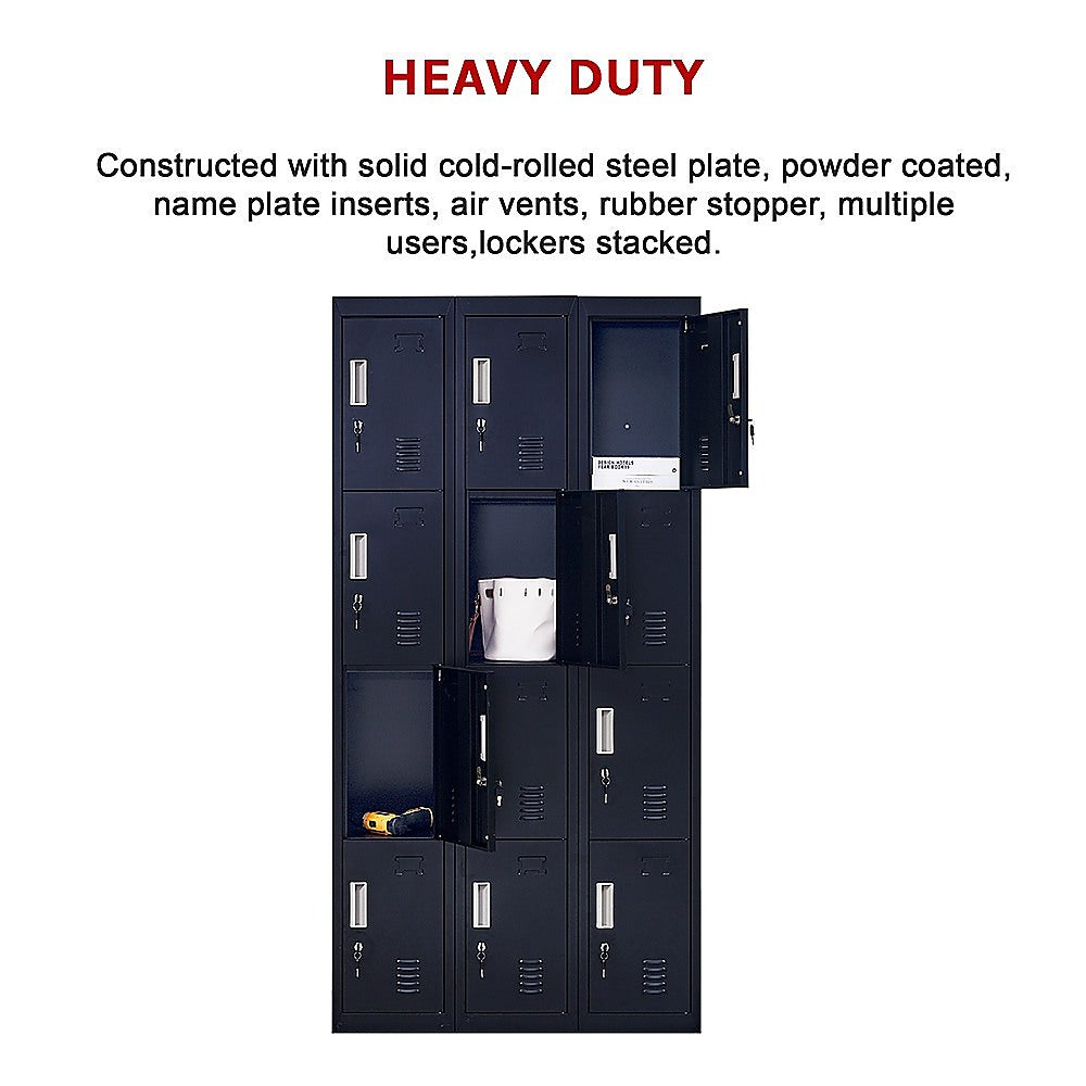 12-Door Locker for Office Gym Shed School Home Storage - Standard Lock with Keys V63-839091