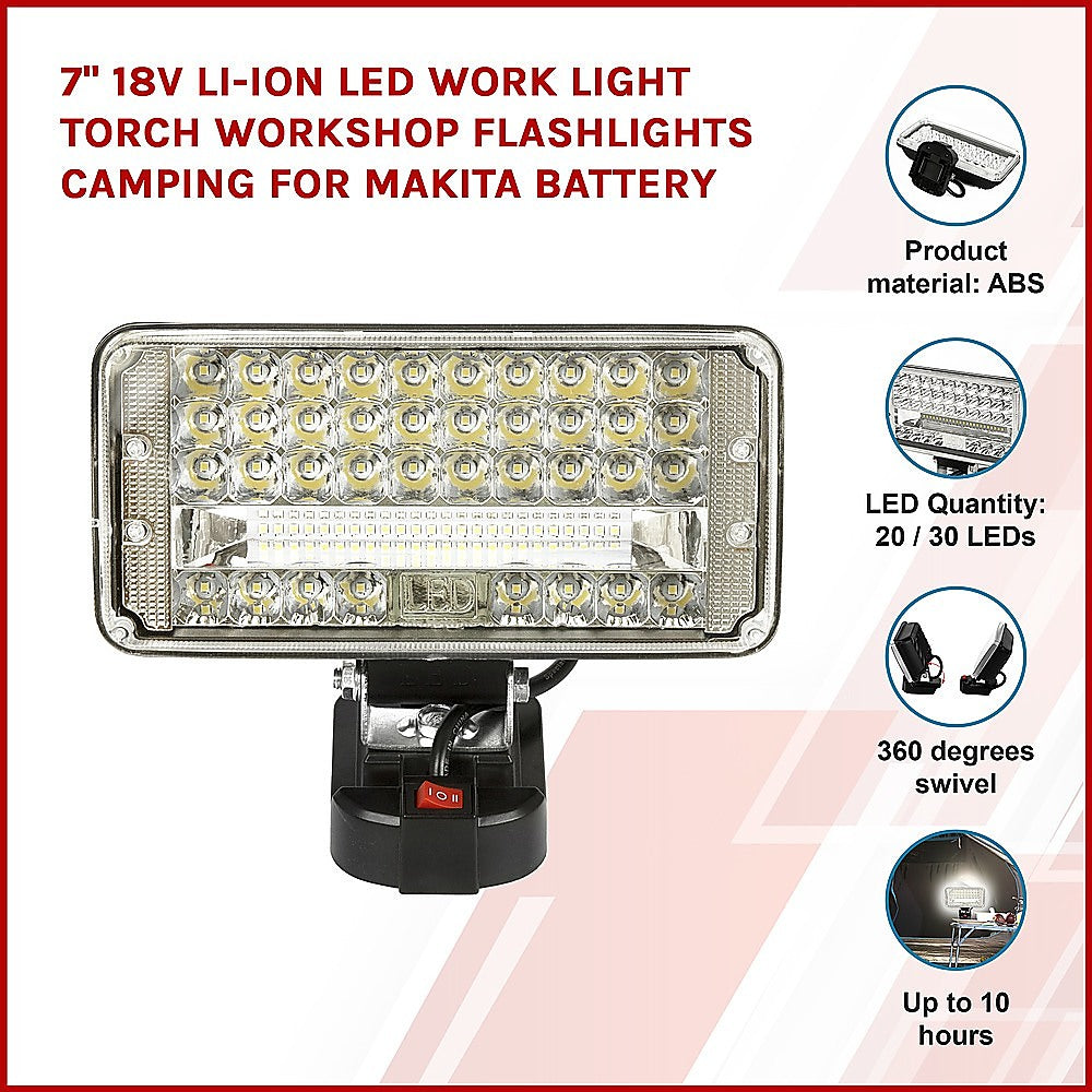 7" 18V Li-ion LED Work Light Torch Workshop Flashlights Camping for Makita Battery V63-839131