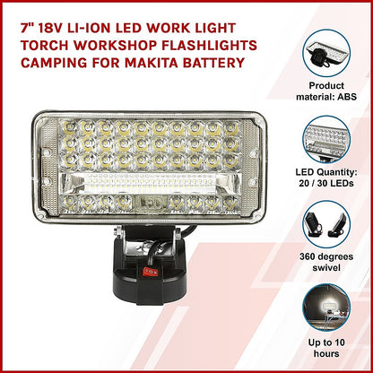 7" 18V Li-ion LED Work Light Torch Workshop Flashlights Camping for Makita Battery V63-839131