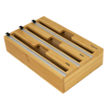 3 Grids Bamboo Food Wrap Dispenser Cutter Foil Cling Film Storage Holder Box Kitchen V63-839141