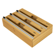 3 Grids Bamboo Food Wrap Dispenser Cutter Foil Cling Film Storage Holder Box Kitchen V63-839141