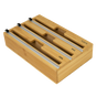 3 Grids Bamboo Food Wrap Dispenser Cutter Foil Cling Film Storage Holder Box Kitchen V63-839141
