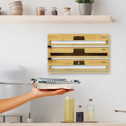 3 Grids Bamboo Food Wrap Dispenser Cutter Foil Cling Film Storage Holder Box Kitchen V63-839141