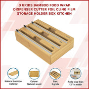 3 Grids Bamboo Food Wrap Dispenser Cutter Foil Cling Film Storage Holder Box Kitchen V63-839141