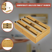 3 Grids Bamboo Food Wrap Dispenser Cutter Foil Cling Film Storage Holder Box Kitchen V63-839141