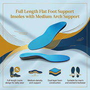Flat Foot Support Insoles For Men Women Blue Full Length Medium Density Arch Support V63-839151