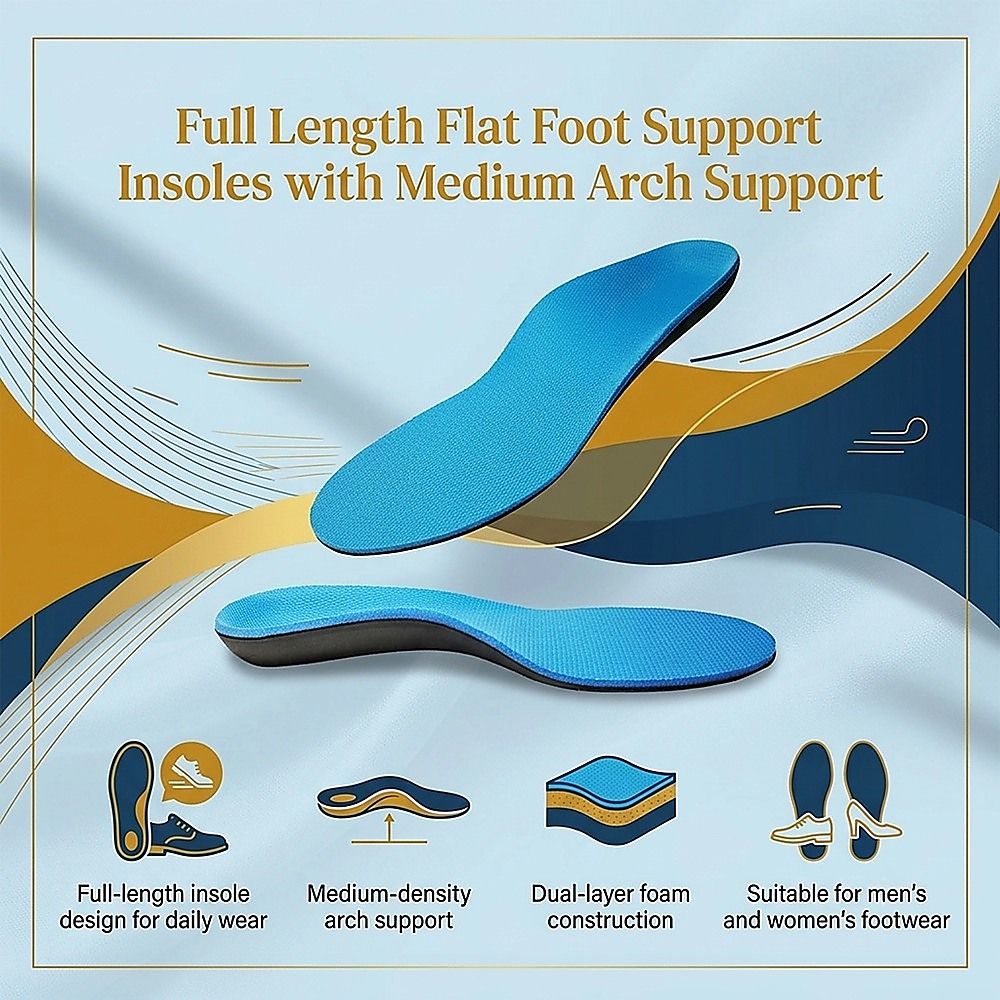 Flat Foot Support Insoles For Men Women Blue Full Length Medium Density Arch Support V63-839151