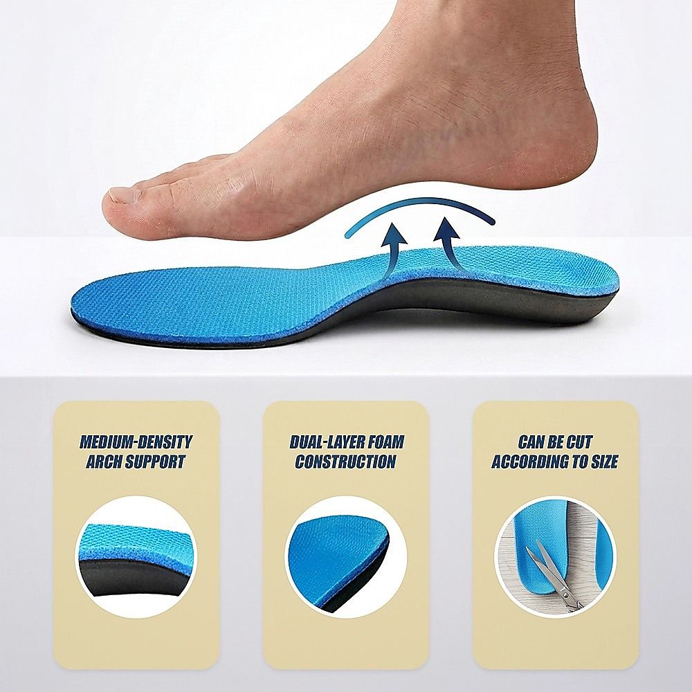 Flat Foot Support Insoles For Men Women Blue Full Length Medium Density Arch Support V63-839151