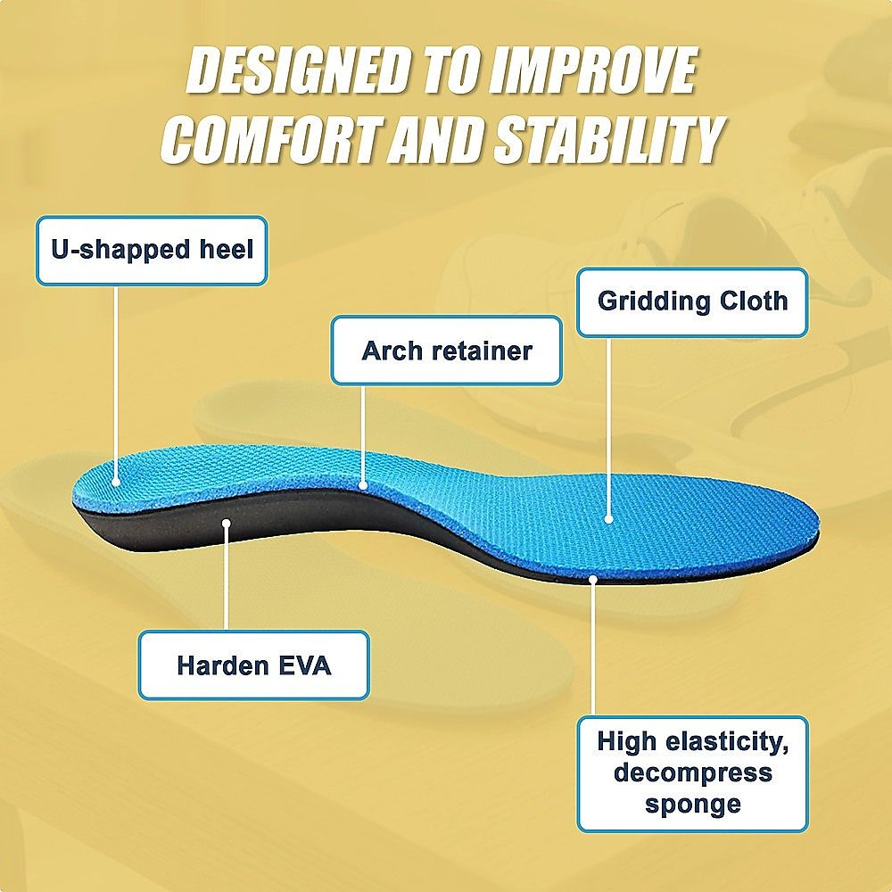 Flat Foot Support Insoles For Men Women Blue Full Length Medium Density Arch Support V63-839151