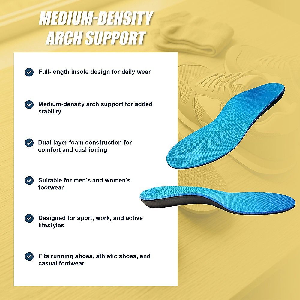 Flat Foot Support Insoles For Men Women Blue Full Length Medium Density Arch Support V63-839151