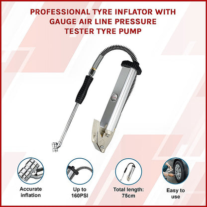 Professional Tyre Inflator with Gauge Air Line Pressure Tester Tyre Pump V63-839191