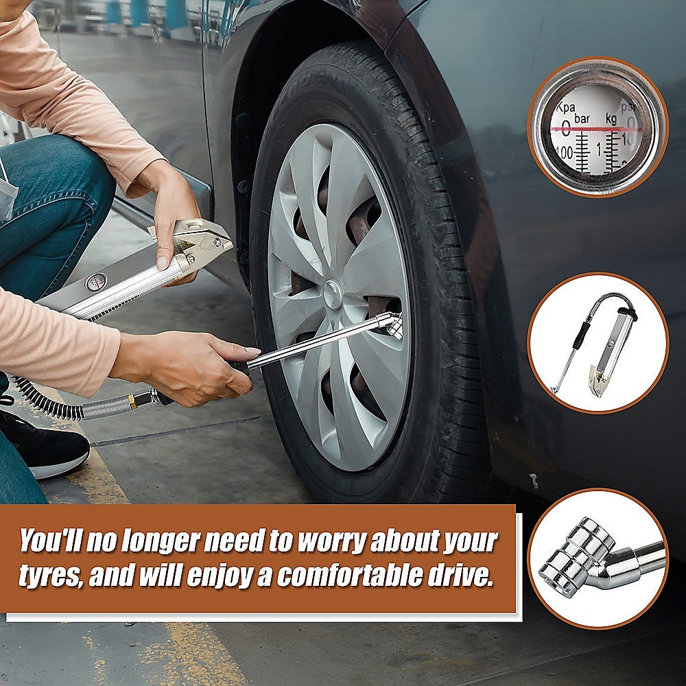 Professional Tyre Inflator with Gauge Air Line Pressure Tester Tyre Pump V63-839191