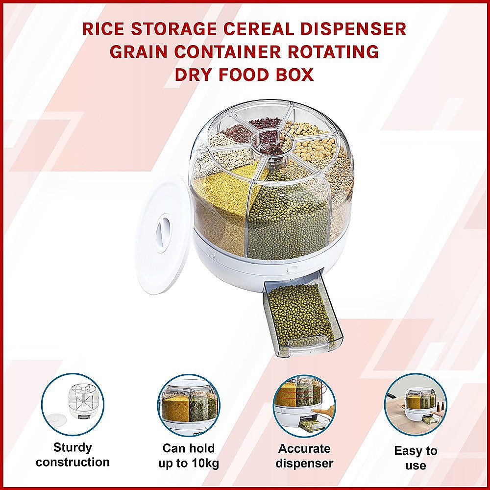 Rice Storage Cereal Dispenser Grain Container Rotating Dry Food Box V63-839231