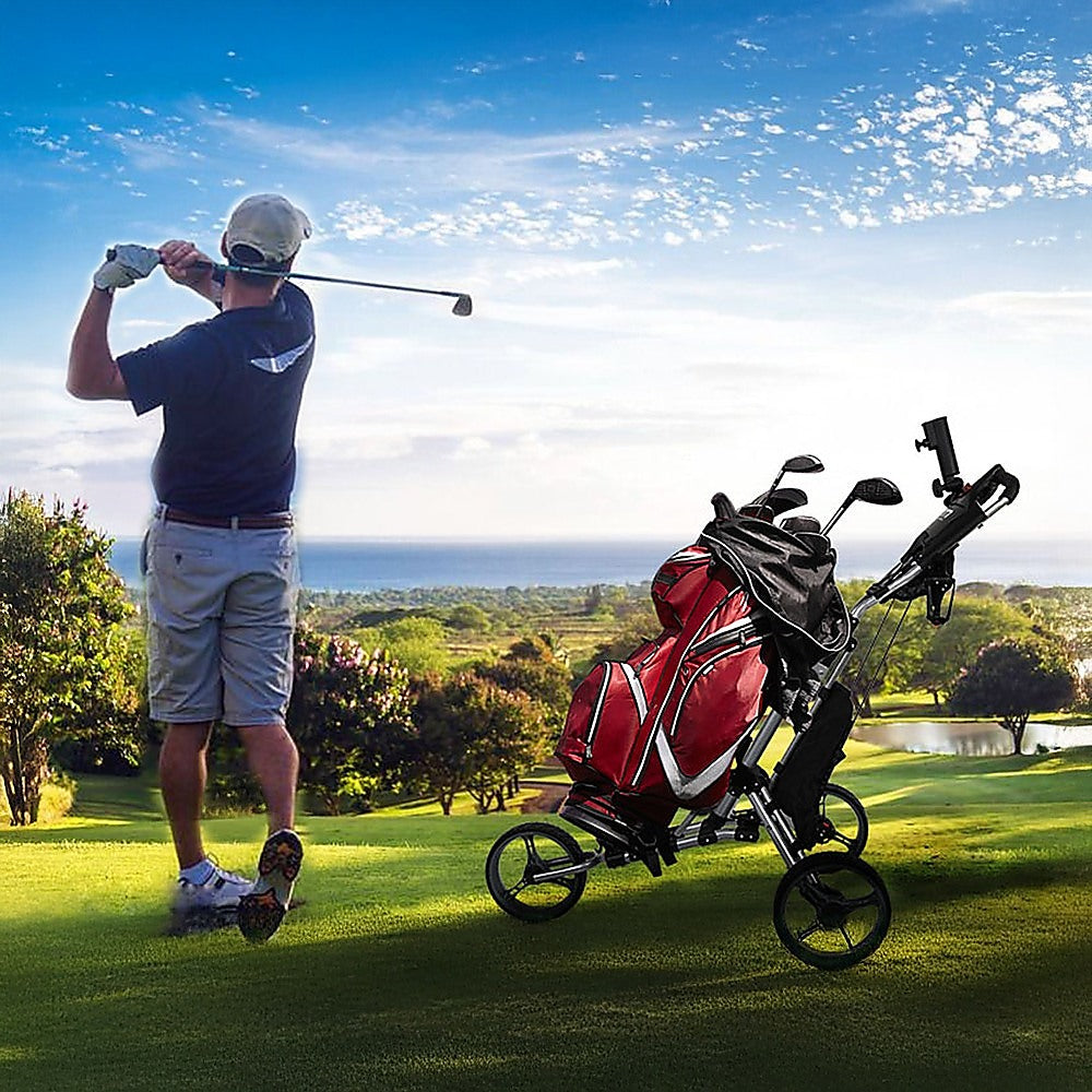 Golf Club Buggy Trolley Cart Compact Foldable 3 Wheel V63-839311