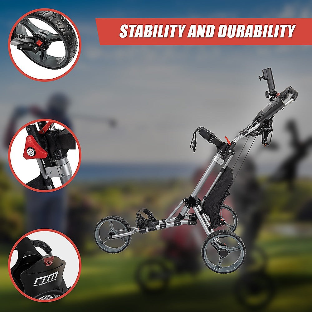 Golf Club Buggy Trolley Cart Compact Foldable 3 Wheel V63-839311