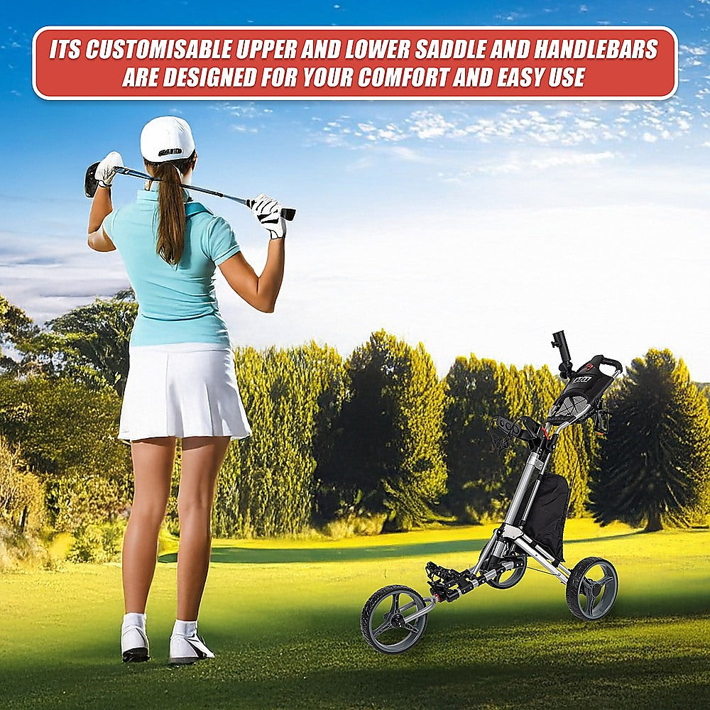 Golf Club Buggy Trolley Cart Compact Foldable 3 Wheel V63-839311
