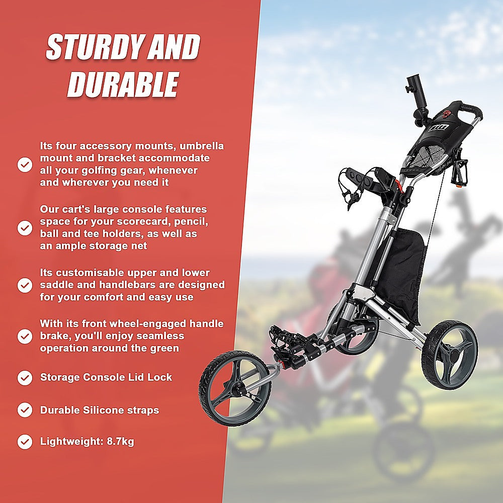 Golf Club Buggy Trolley Cart Compact Foldable 3 Wheel V63-839311