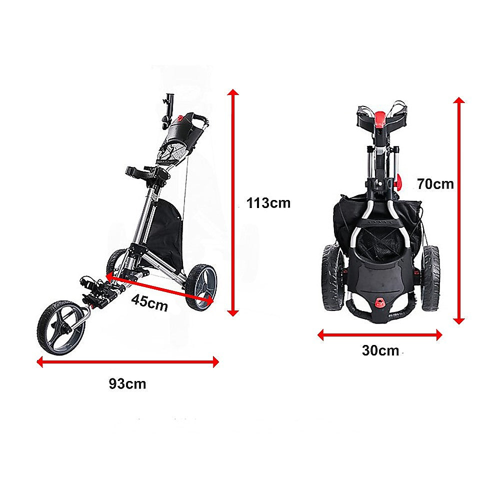 Golf Club Buggy Trolley Cart Compact Foldable 3 Wheel V63-839311
