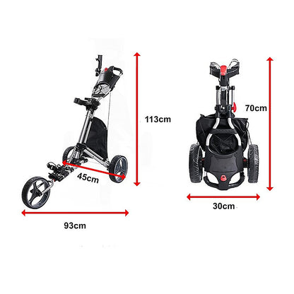 Golf Club Buggy Trolley Cart Compact Foldable 3 Wheel V63-839311