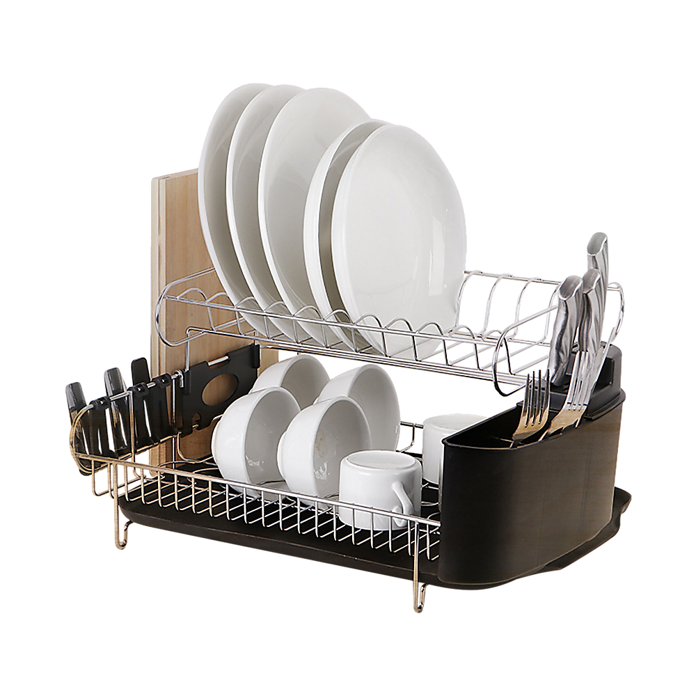 Dish Drying Rack Drainer Cup Plate Holder Cutlery Tray Kitchen Organiser V63-839321
