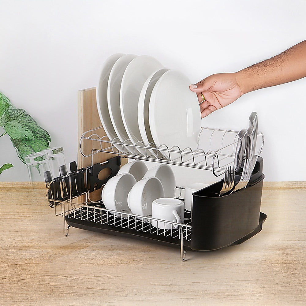 Dish Drying Rack Drainer Cup Plate Holder Cutlery Tray Kitchen Organiser V63-839321