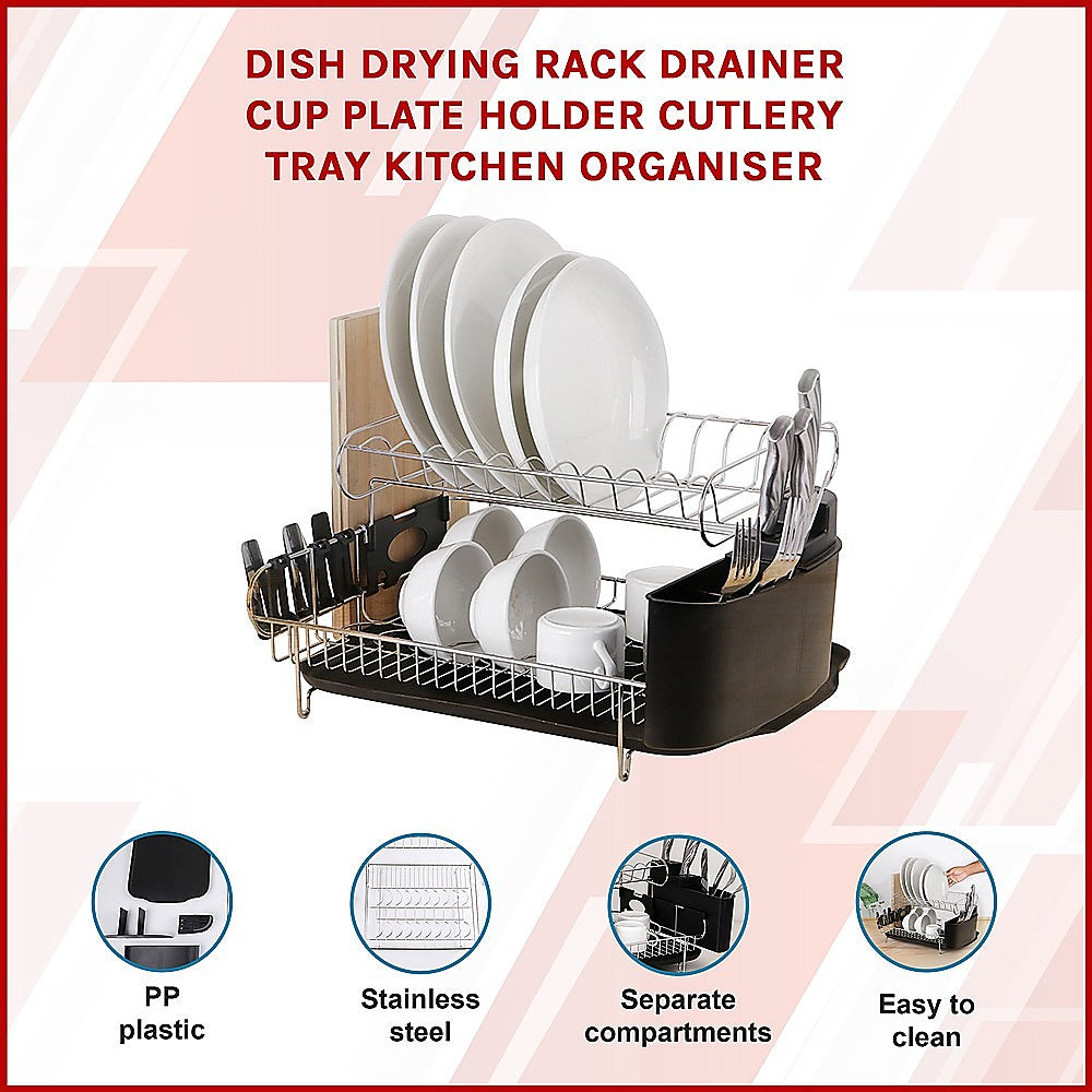 Dish Drying Rack Drainer Cup Plate Holder Cutlery Tray Kitchen Organiser V63-839321