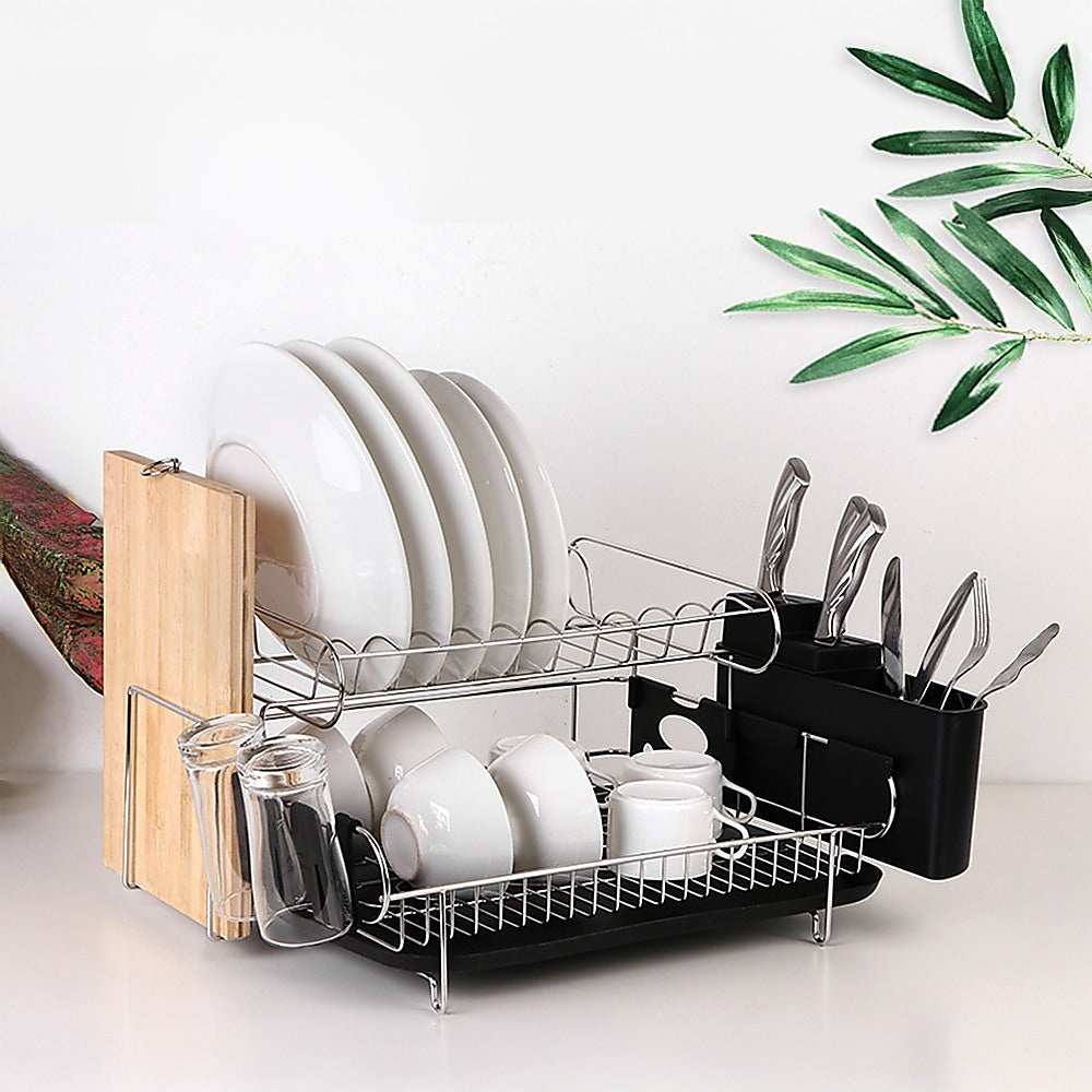 Dish Drying Rack Drainer Cup Plate Holder Cutlery Tray Kitchen Organiser V63-839321