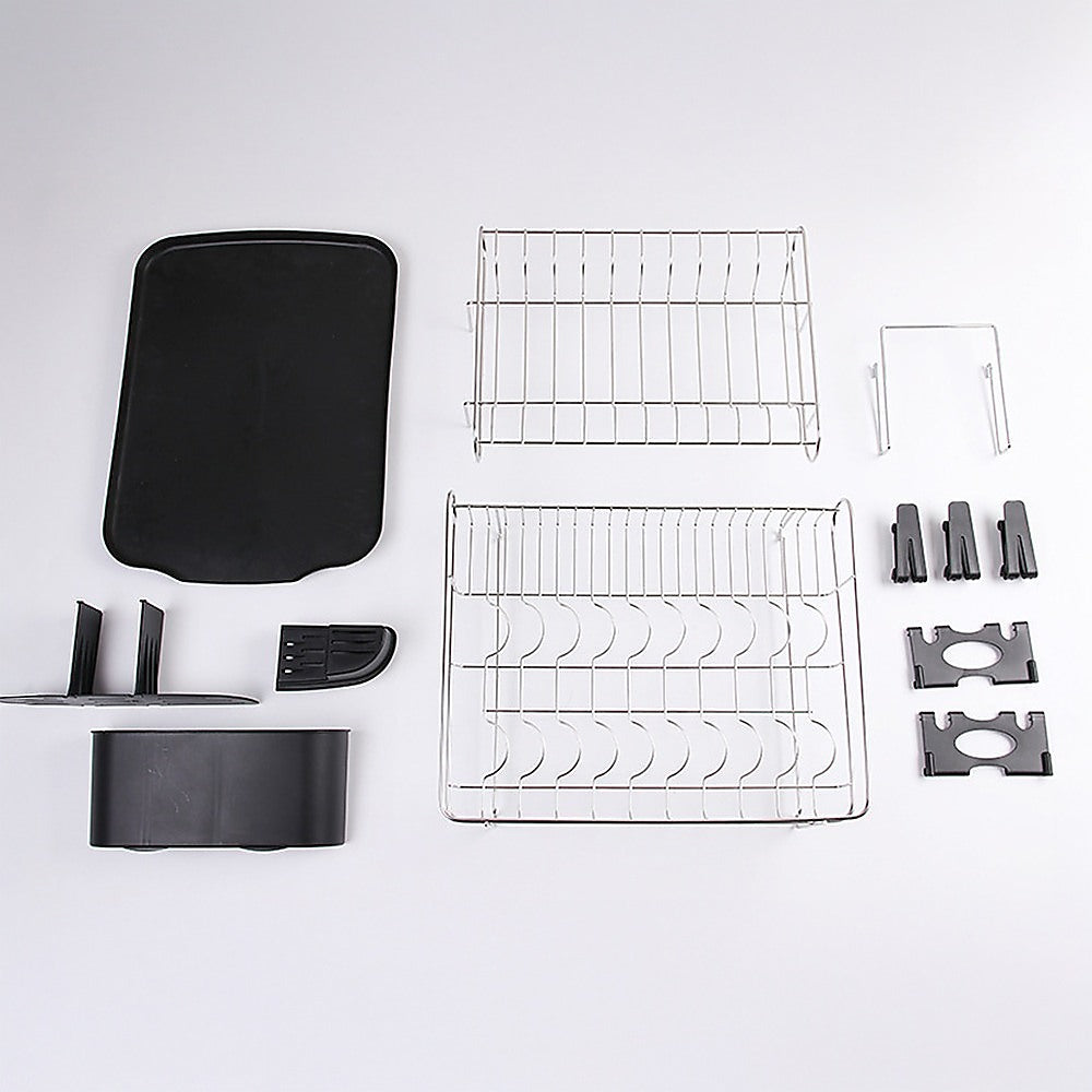 Dish Drying Rack Drainer Cup Plate Holder Cutlery Tray Kitchen Organiser V63-839321