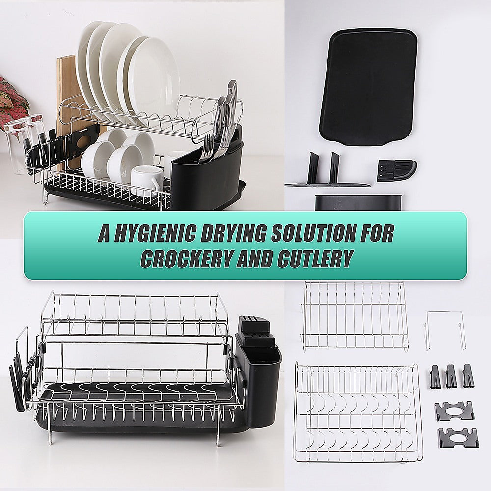 Dish Drying Rack Drainer Cup Plate Holder Cutlery Tray Kitchen Organiser V63-839321