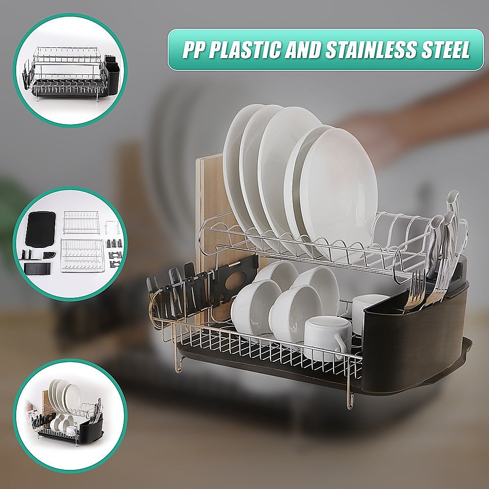 Dish Drying Rack Drainer Cup Plate Holder Cutlery Tray Kitchen Organiser V63-839321