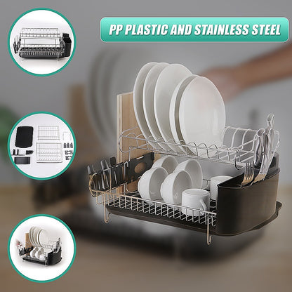 Dish Drying Rack Drainer Cup Plate Holder Cutlery Tray Kitchen Organiser V63-839321