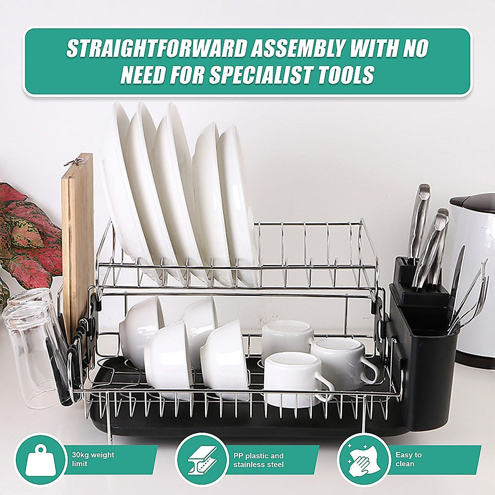 Dish Drying Rack Drainer Cup Plate Holder Cutlery Tray Kitchen Organiser V63-839321